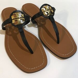 NIB Tory Burch Mini Miller Leather Thong - Perfect Black, Size 8